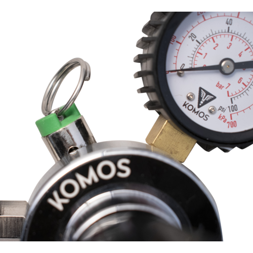 KOMOS® Dual Body (Double) CO2 Regulator: 0-60 PSI/ 1/4" Flare