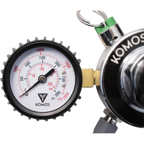 KOMOS® Dual Body (Double) CO2 Regulator: 0-60 PSI/ 1/4" Flare